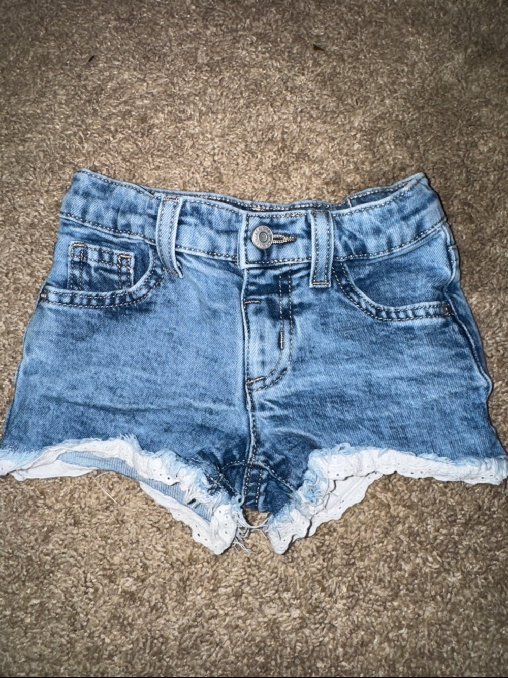 Denim Lace-Trim stretch shorts
